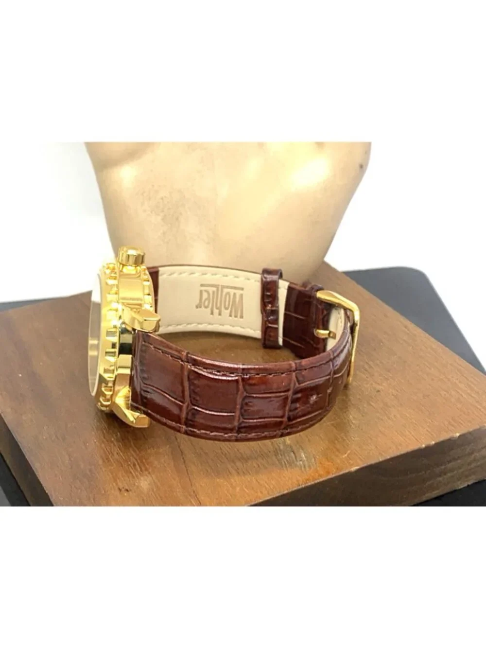 Wohler Men's Watch Automatic Gold Tone Case Brown Dial Leather Strap 42mm